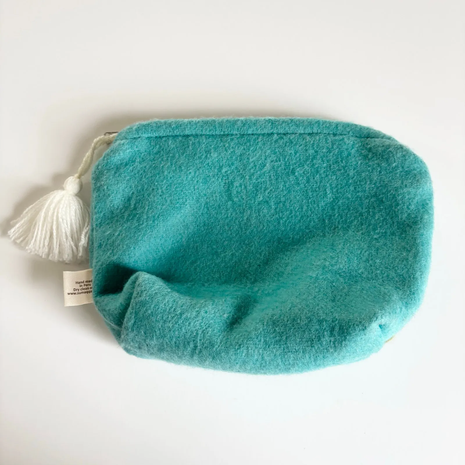 Wool Llama & Cactus Handmade in Peru Makeup Travel Cosmetics Bag Turquoise Green - Image 5