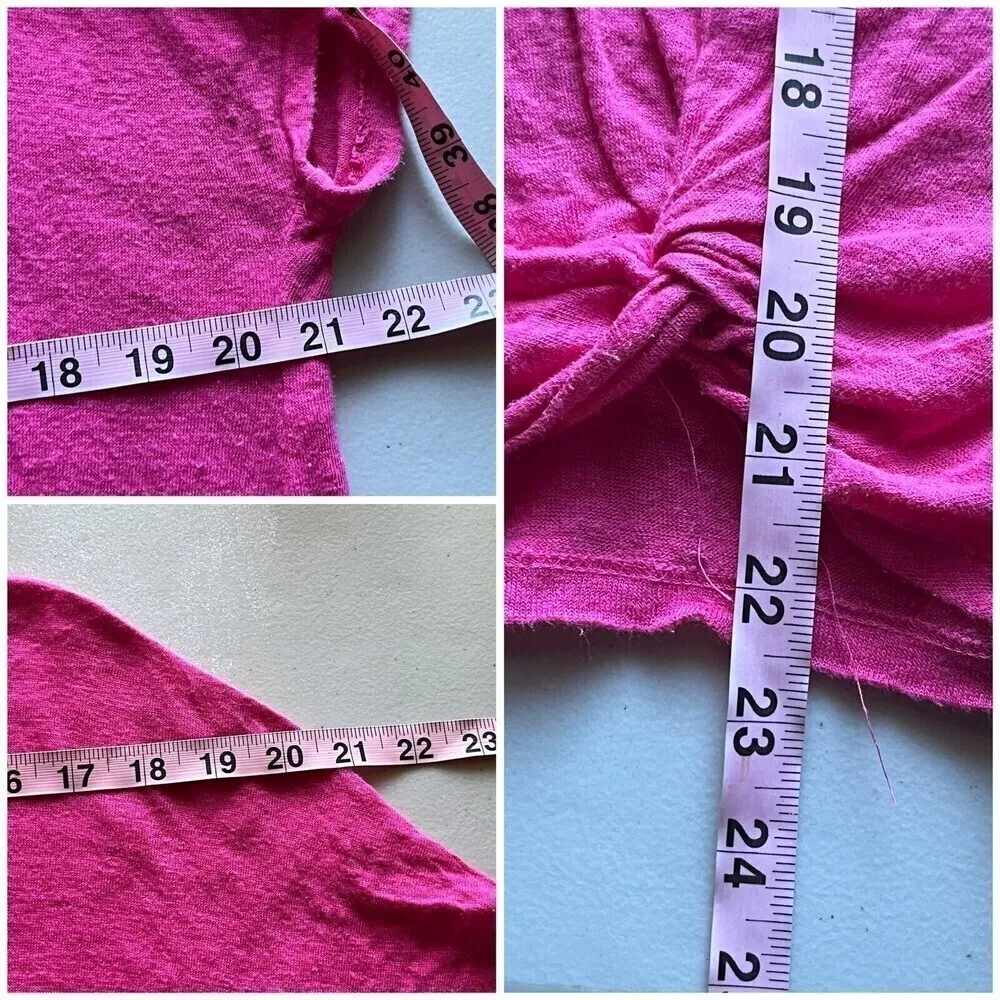 Rachel Ray Hot Pink Cap Sleeve Boxy Knot Hem Pullover Barbie Linen Tee Shirt 1X - Image 5