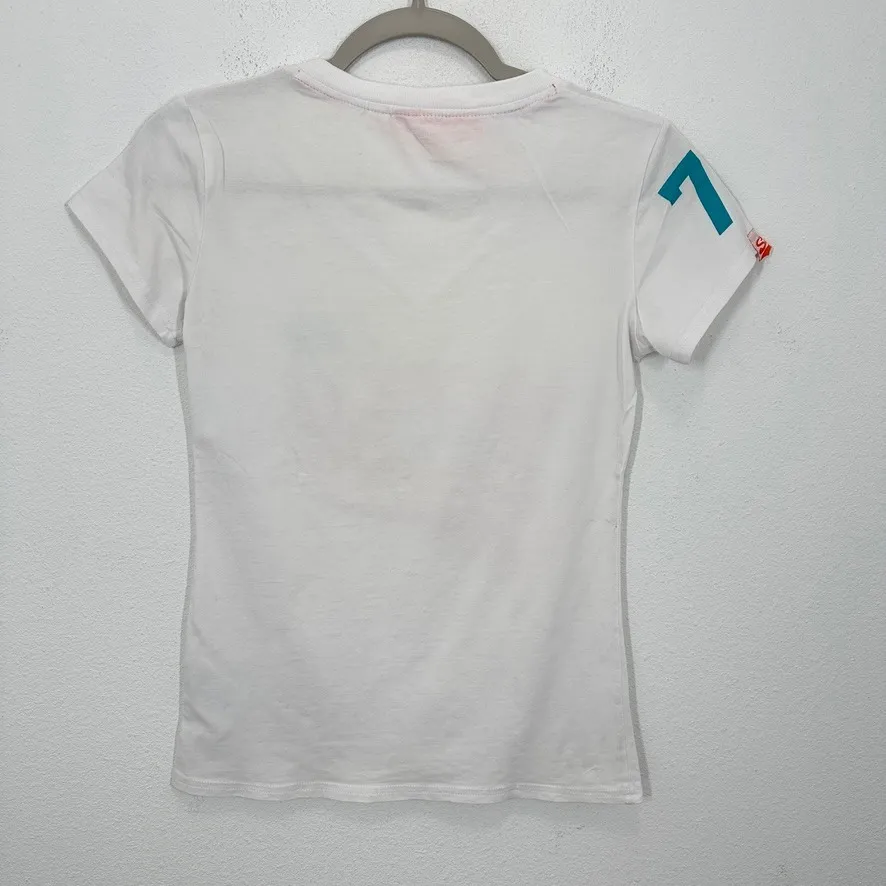 Superdry Womens Size M White JPN Rockets Graphic V Neck T Shirt Tee Casual - Image 9