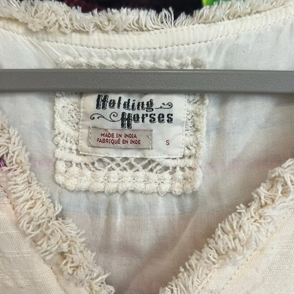 Anthropologie Holding Horses Elira Striped Dress Small Fringe Boho Mini Sundress - Image 5