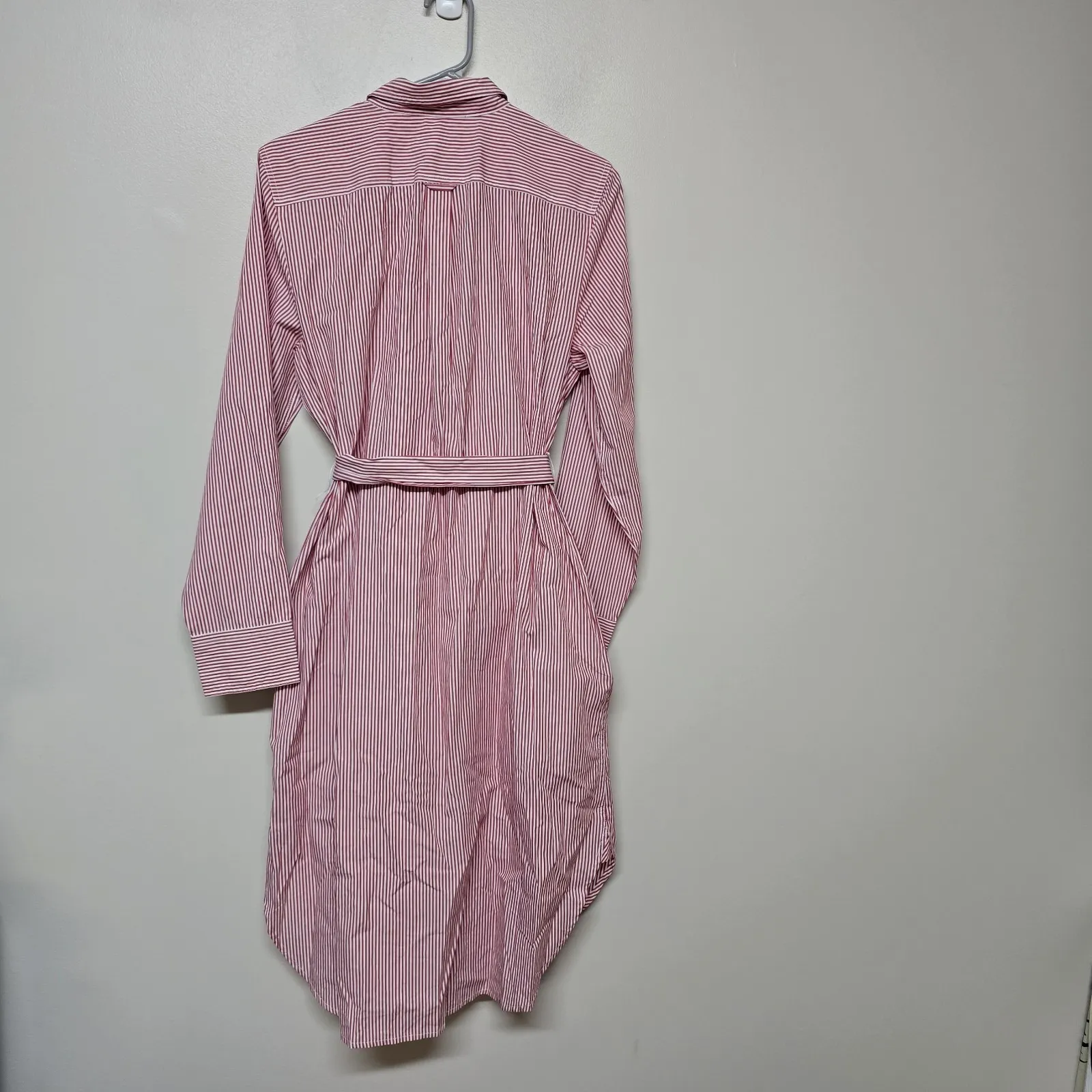 J. Crew Tie Waist Shirt Dress‎ Red White Stripe Pockets Sz 10 Preppy Vacation - Image 7