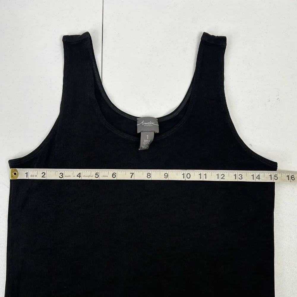 Chicos Travelers Tank Size 1 US M 8 Slinky Sleeveless Travel Stretch Black Shell - Image 9
