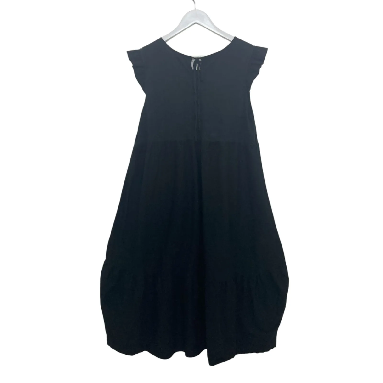 Black Tiered Cotton Midi Dress Made in Italy Size 4 Casual Boho Ruffle Sleeve - Image 4
