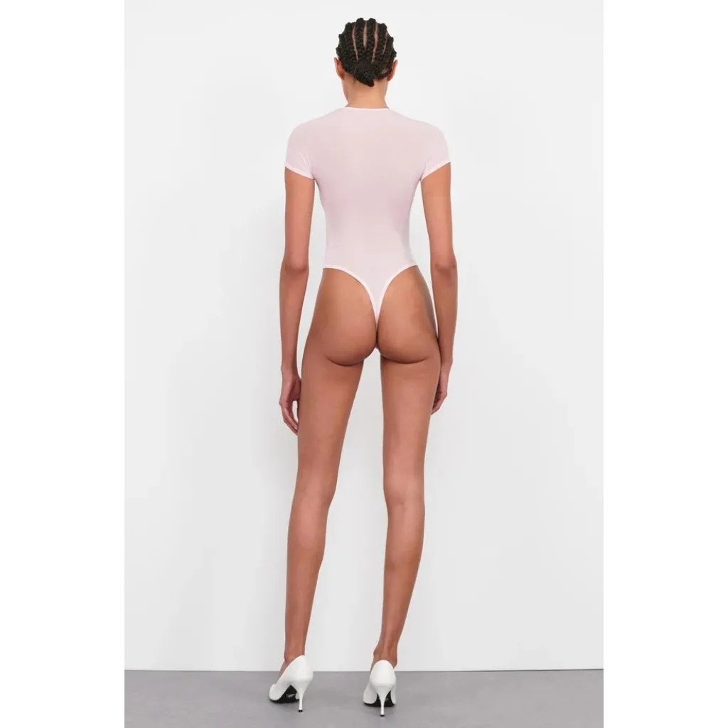 WARDROBE.NYC Sheer Cap Sleeve Bodysuit in Blush Pink X - Image 12