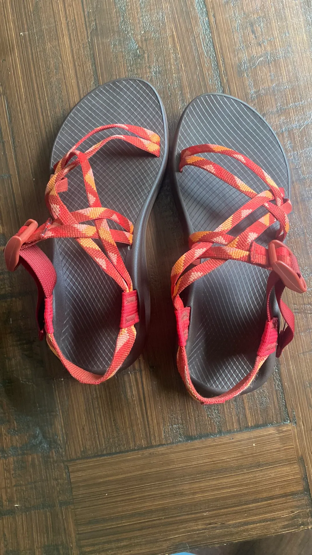 Brown and coral Chaco sandals - Image 2