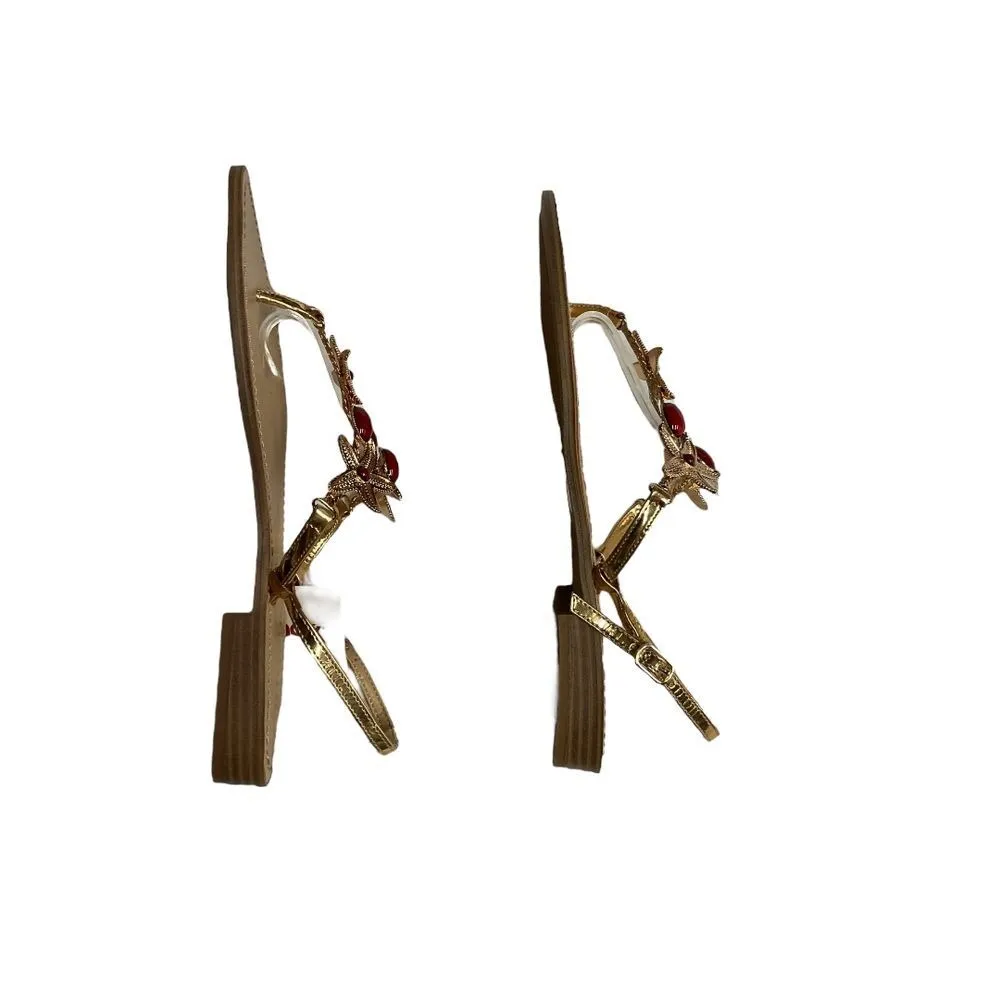 Unisa Women's Gold-Toned‎ Metal Starfish Sandals Size 8 Red Stone Beach Ocean - Image 6