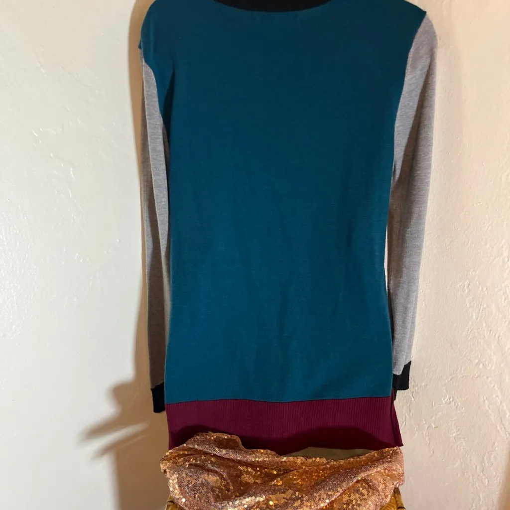 Ted Baker London Sweater Top Block Color Pink Grey Green Size 3 Medium Knit Pull - Image 3