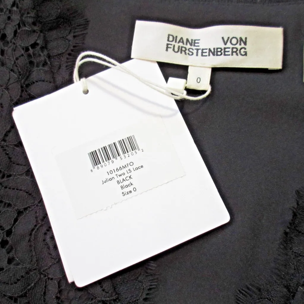 NWT Diane Von Furstenberg DVF Julian Two in Black L/S Lace Wrap Dress 0 $398 - Image 6