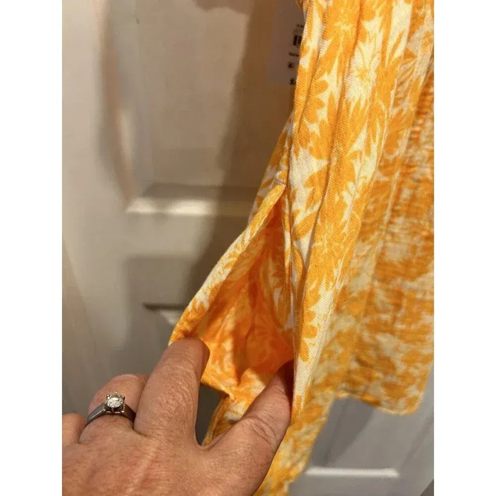 Terra Sky Fit & Flare Flutter Sleeve Smocked Dress Sz 14 0X Orange White‎ Floral - Image 8