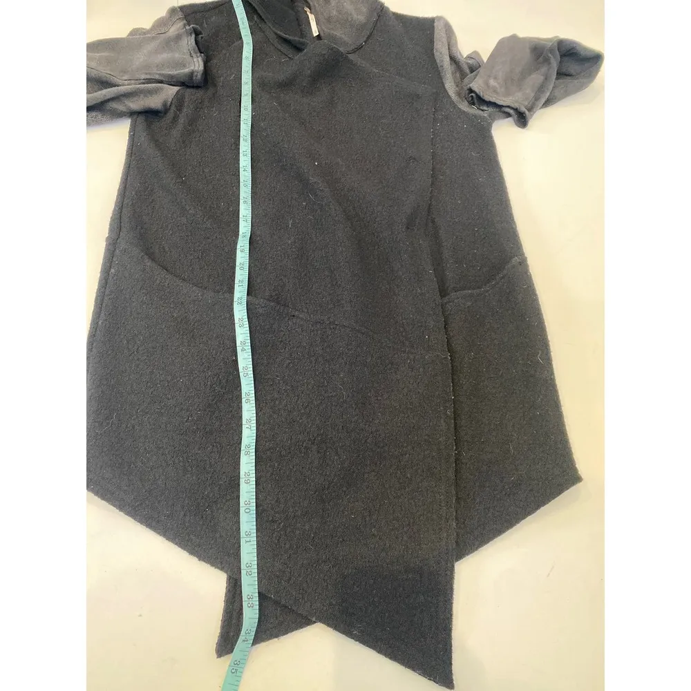 Free People Black Wool Snap Closure Hooded Military Jacket Oversized Sz Sm - Image 11