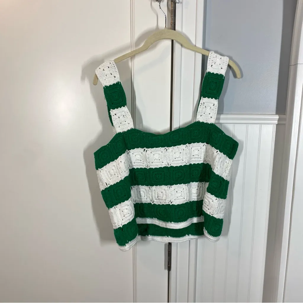 NEW Hyacinth House Tuckernuck Green White Crochet Cooper‎ Tank Top Size XL - Image 5