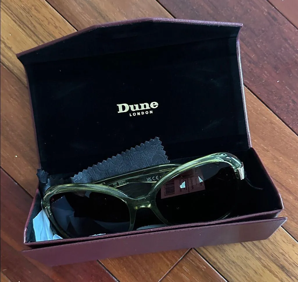 NEW Dune London Green Sunglasses Gernada Etched Metal Temple Gold Oval with Case - Image 3