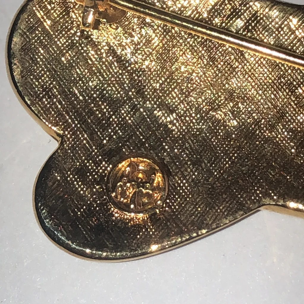 Angel Brand Vintage Gold Tone Black Enamel Rhinestone Brooch - Image 6