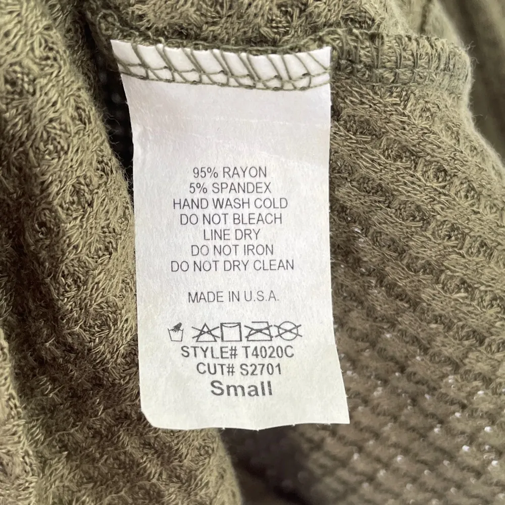 Sage Green Waffle Knit Long Sleeve Lagenlook Top Corset Back Small - Image 3