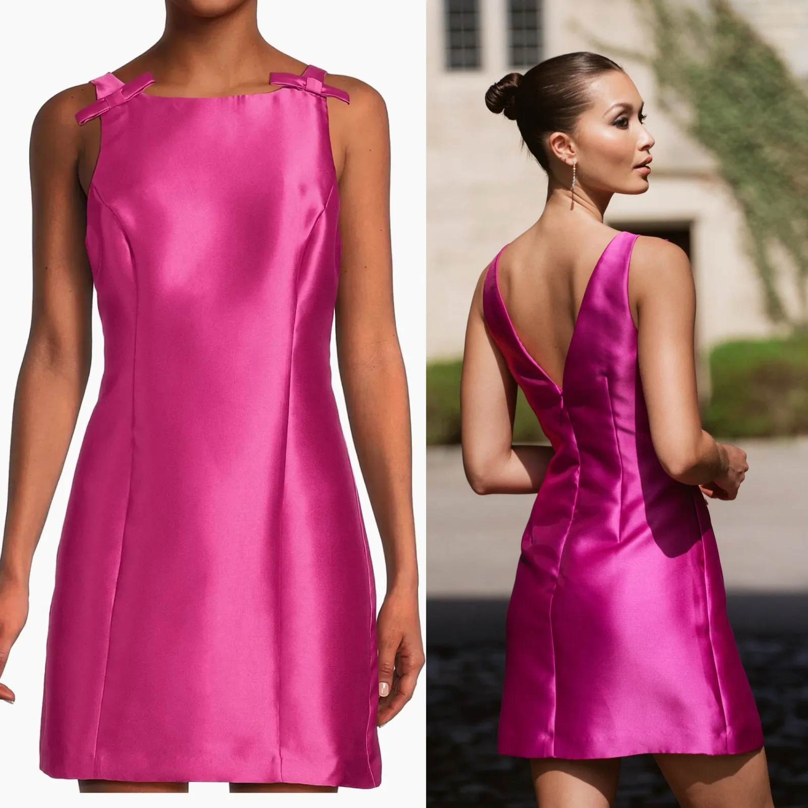 Hutch Chesca Dress Fuchsia Pink Mini Sleeveless Bow Cocktail Party Wedding S - Image 2