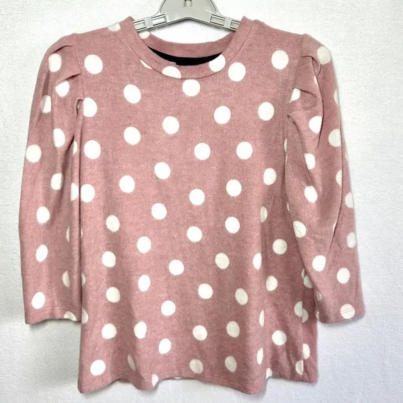 W5 Polka Dot Sweater Women's S Soft Rose Pink Stretchy Puffy Sleeves Crew Neck - Image 1