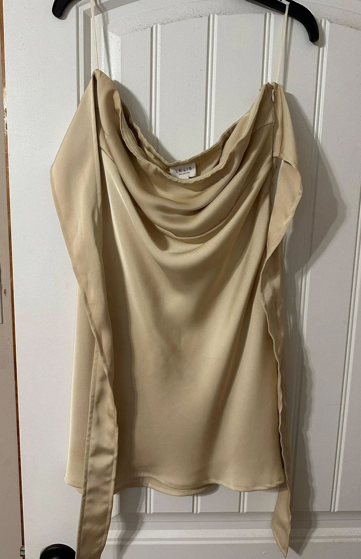 Boutique Cream Satin Dress Tan Size M - Image 4