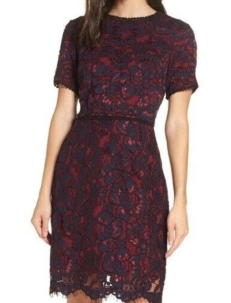 NWT Charles Henry Nordstrom Lace Sheath Dress Navy and Red size XS - Image 14