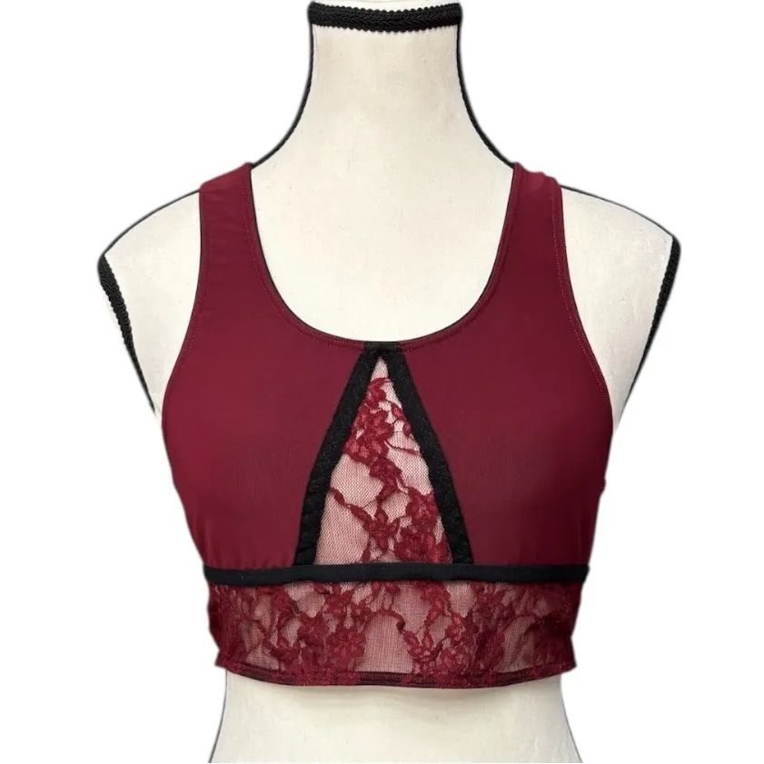 One Teaspoon Wine Red Mesh Lace Bralette Size Small NWOT Casual Loungewear Bra - Image 4