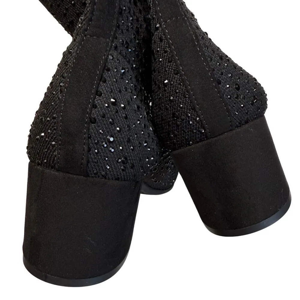 Kenneth Cole Reaction Ranya Rida Stretch Rhinestone Jewel Sock Booties 8 Black - Image 6
