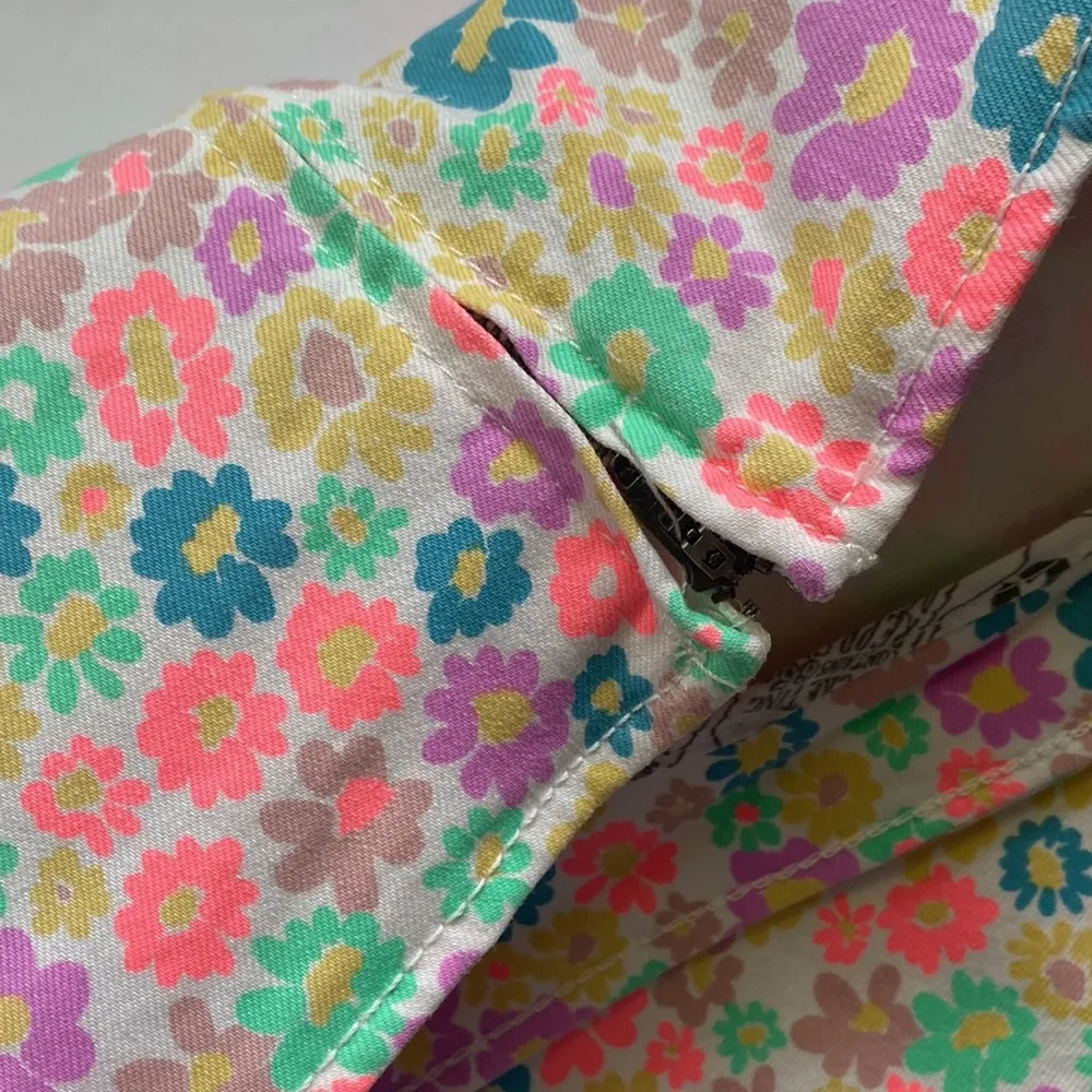 Wild Fable notch seamed denim cotton neon floral mini skirt, size 18 - Image 8