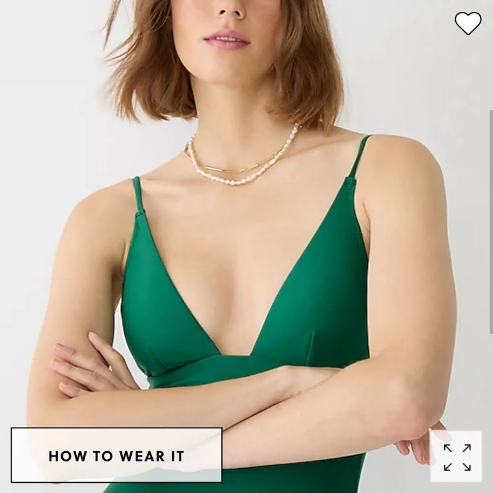 NWT J. Crew Plunge Deep V French One-Piece Swimsuit Jungle Green- Size 16 - Image 3