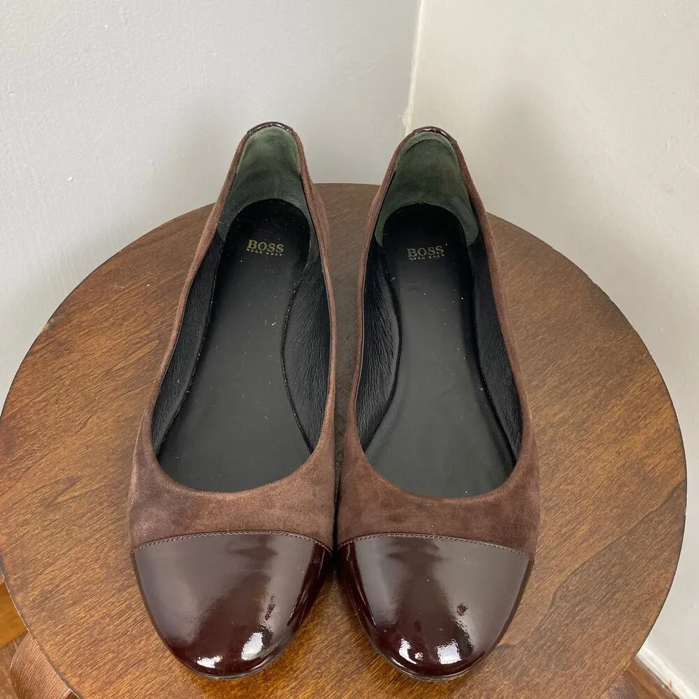 Hugo Boss Brown Suede & Patent Leather Cap Toe Flats - 8.5 - Image 5