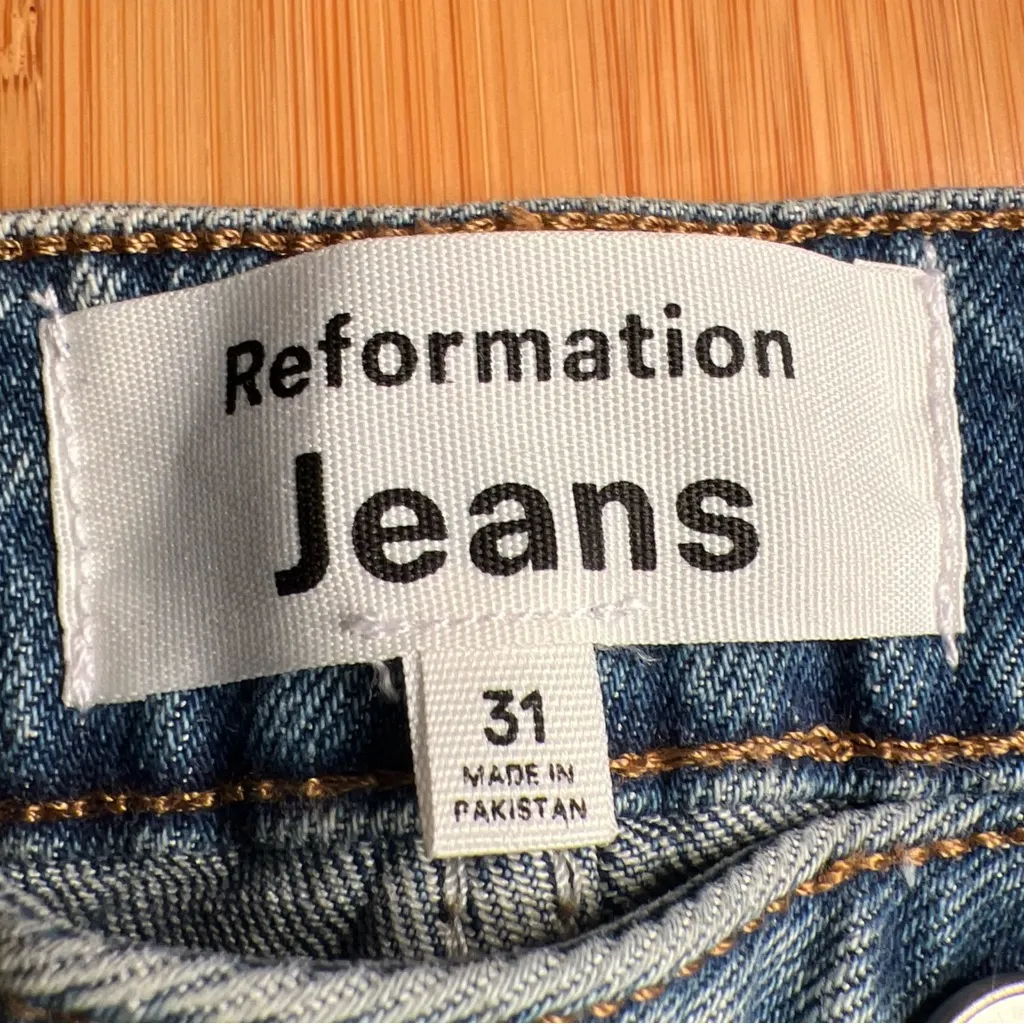 Reformation Women’s Liza Ultra High Rise Straight Jeans in Malta Wash Blue|Sz:31 - Image 13