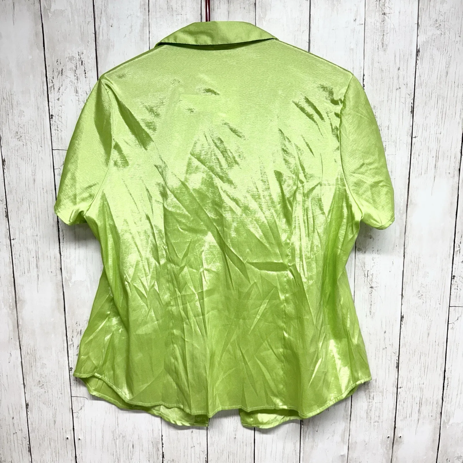 Cato Shirt Women Size XL Lime Green Collared Short Sleeve Button Down Blouse - Image 7