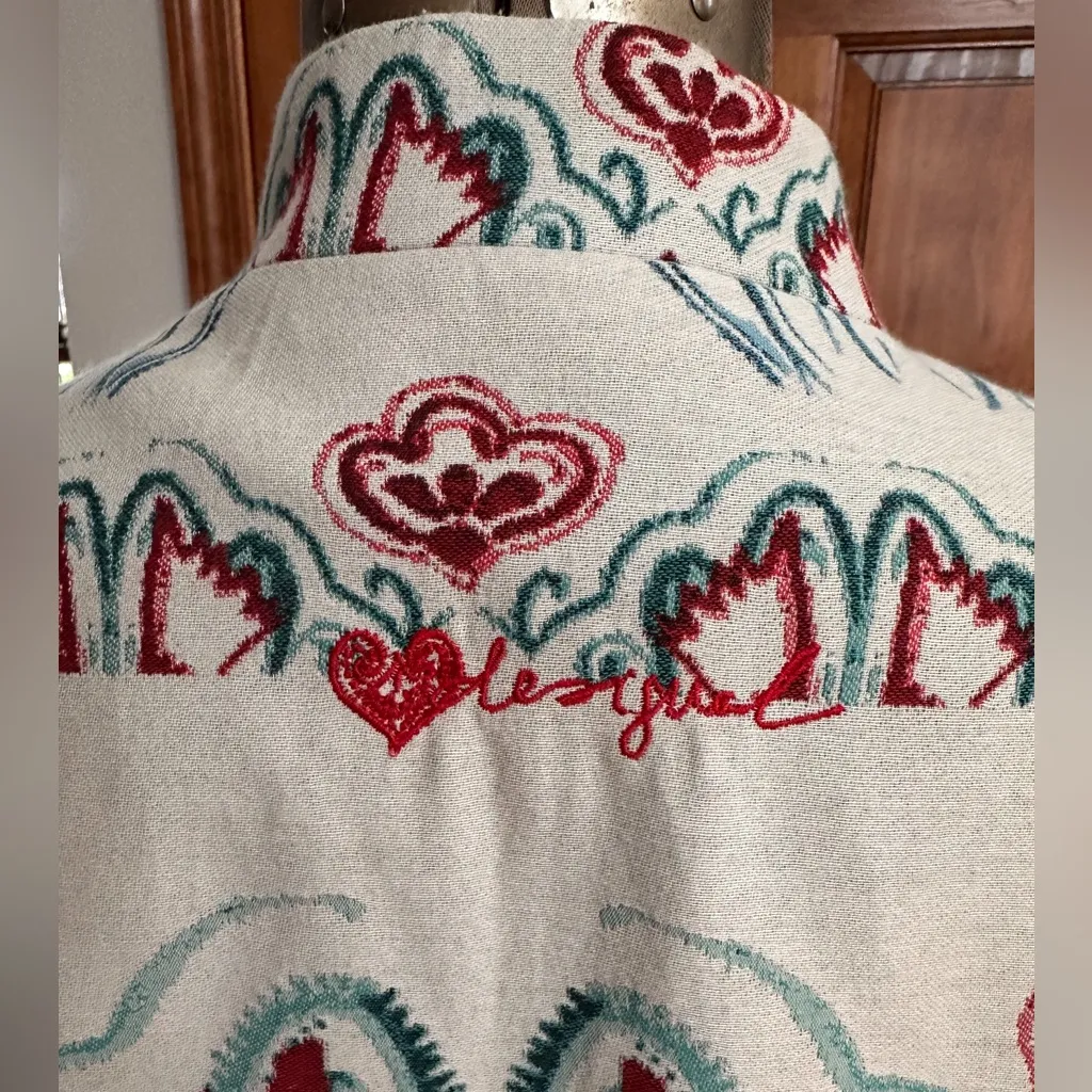 Desigual  Aztec Boho Patterned Trench Coat Button Front Mid Length - Image 3