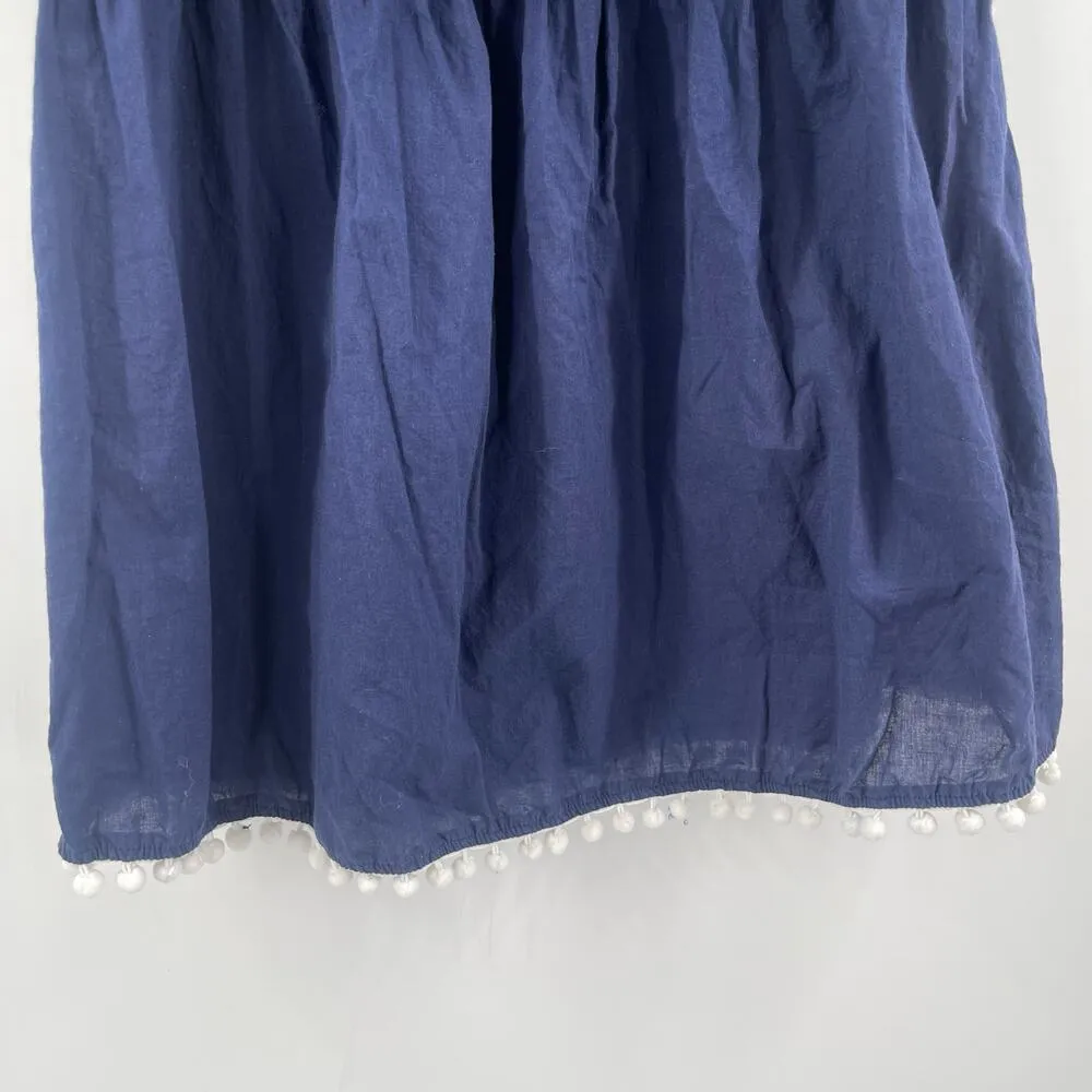 MUD PIE Dress Small Strapless Navy Pom Pom Nautical Coastal 100% Cotton Casual - Image 10