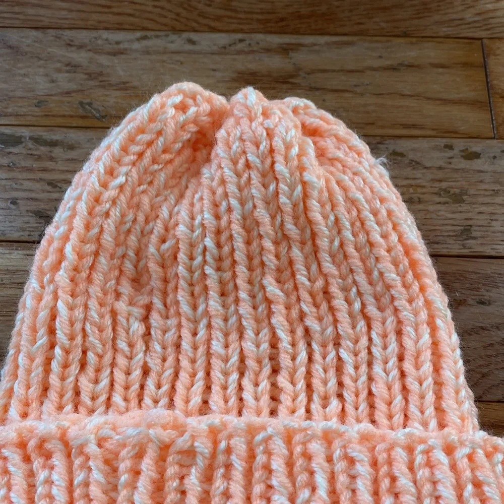 Melon salmon orange pink bright hand knit beanie fisherman hat - Image 2