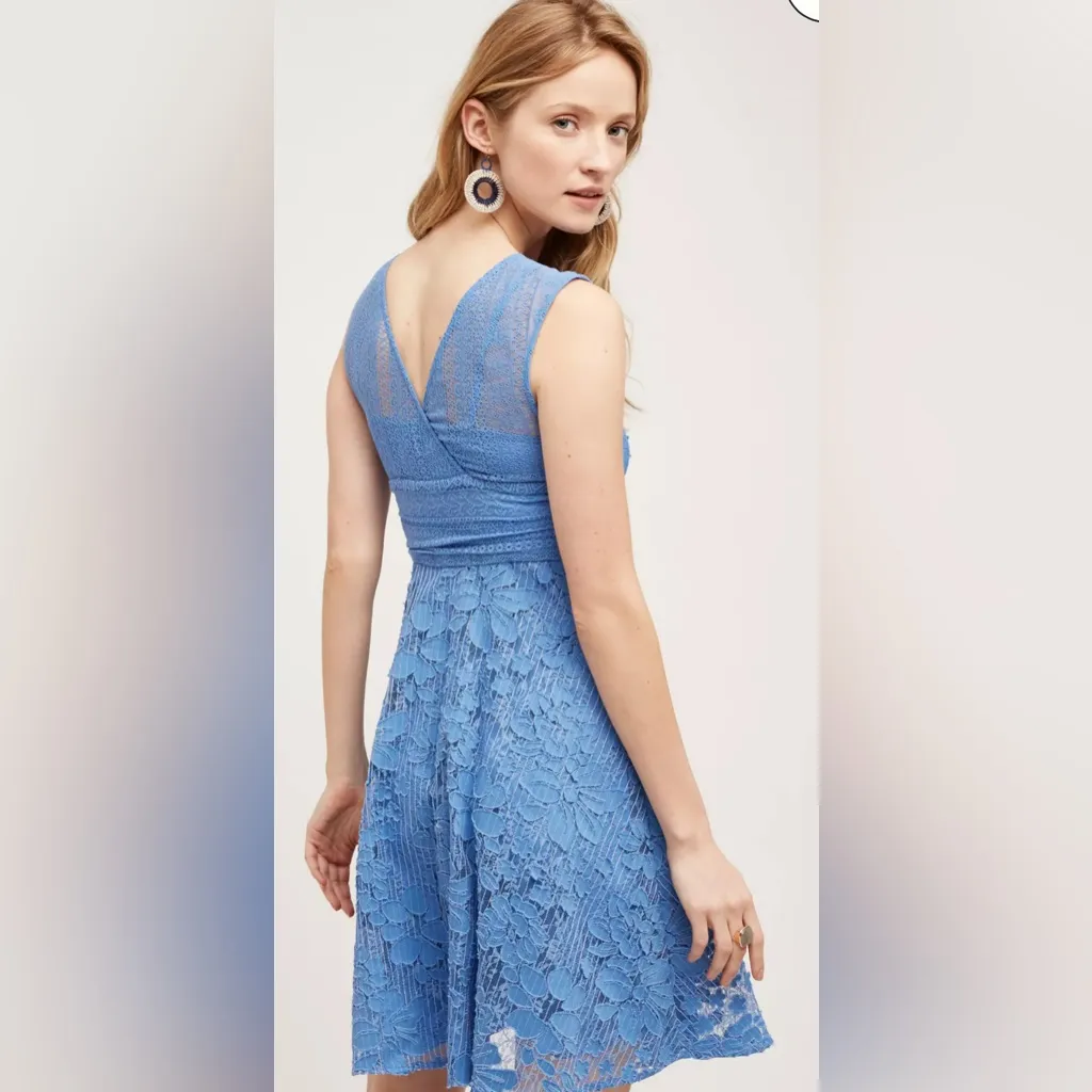Anthropologie Moulinette Soeurs Liliflora Dress Blue Floral Lace 4 - Image 2