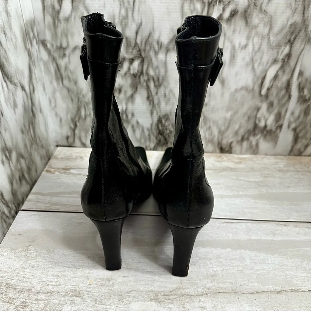 Paloma Women Sz 10 Black Leather Stiletto Heel Boots Square Toe Sexy Whimsygoth - Image 4