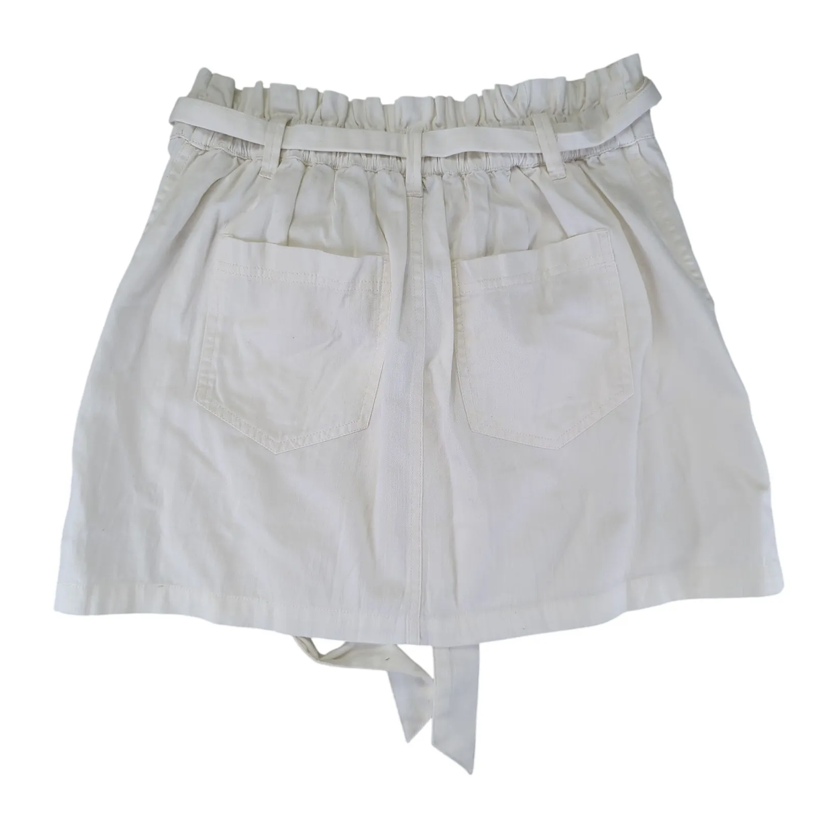 American‎ Eagle White Mini Skirt Paper Bag Waist Belt 100% Cotton Women's Medium - Image 2