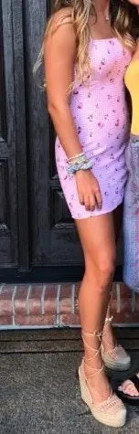 Pink Checkered And Floral Print Dress - Image 5