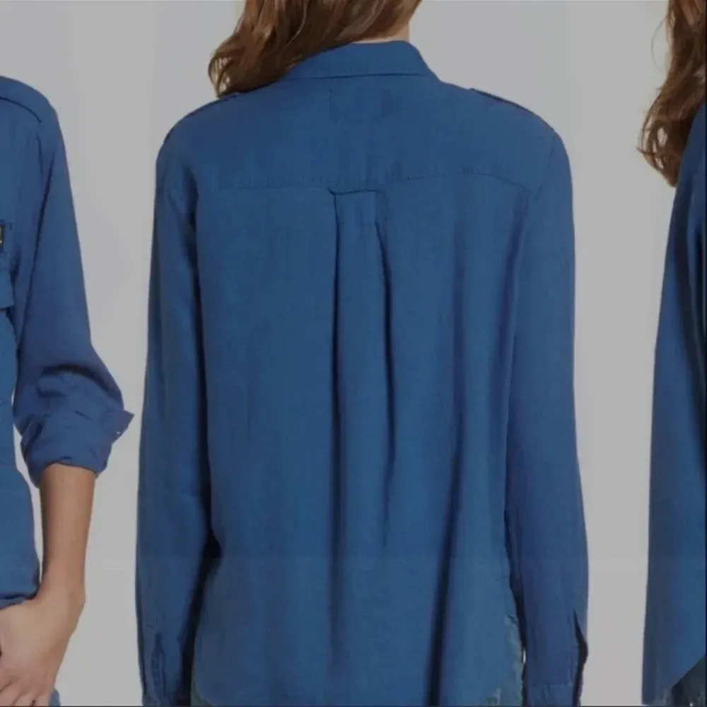 Rails Women's Blue Banks Raw Edge Indigo with Military Patch Button Down Shirt S - Image 2