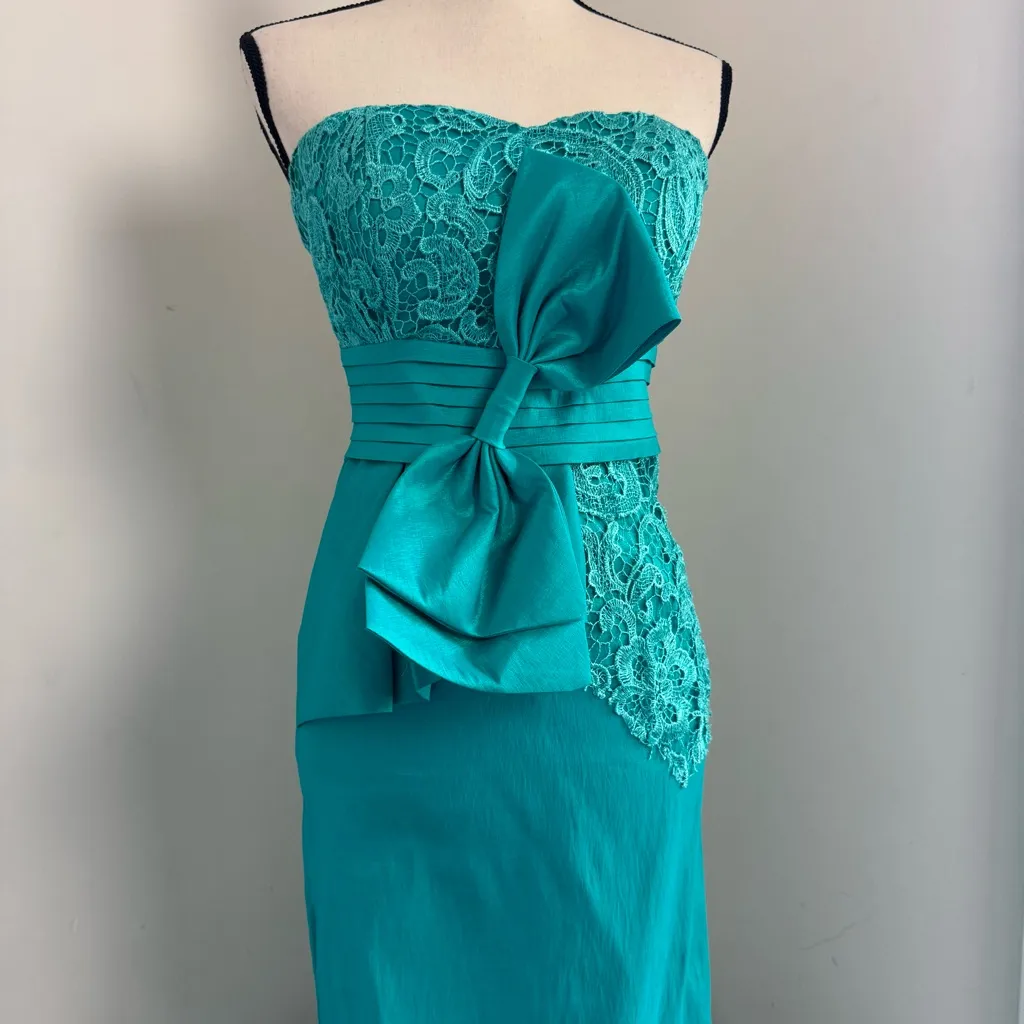 Daisy Turquoise Gown Maxi Dress Size S Lace Bodice Mermaidcore Ethereal Stretch Green - Image 2