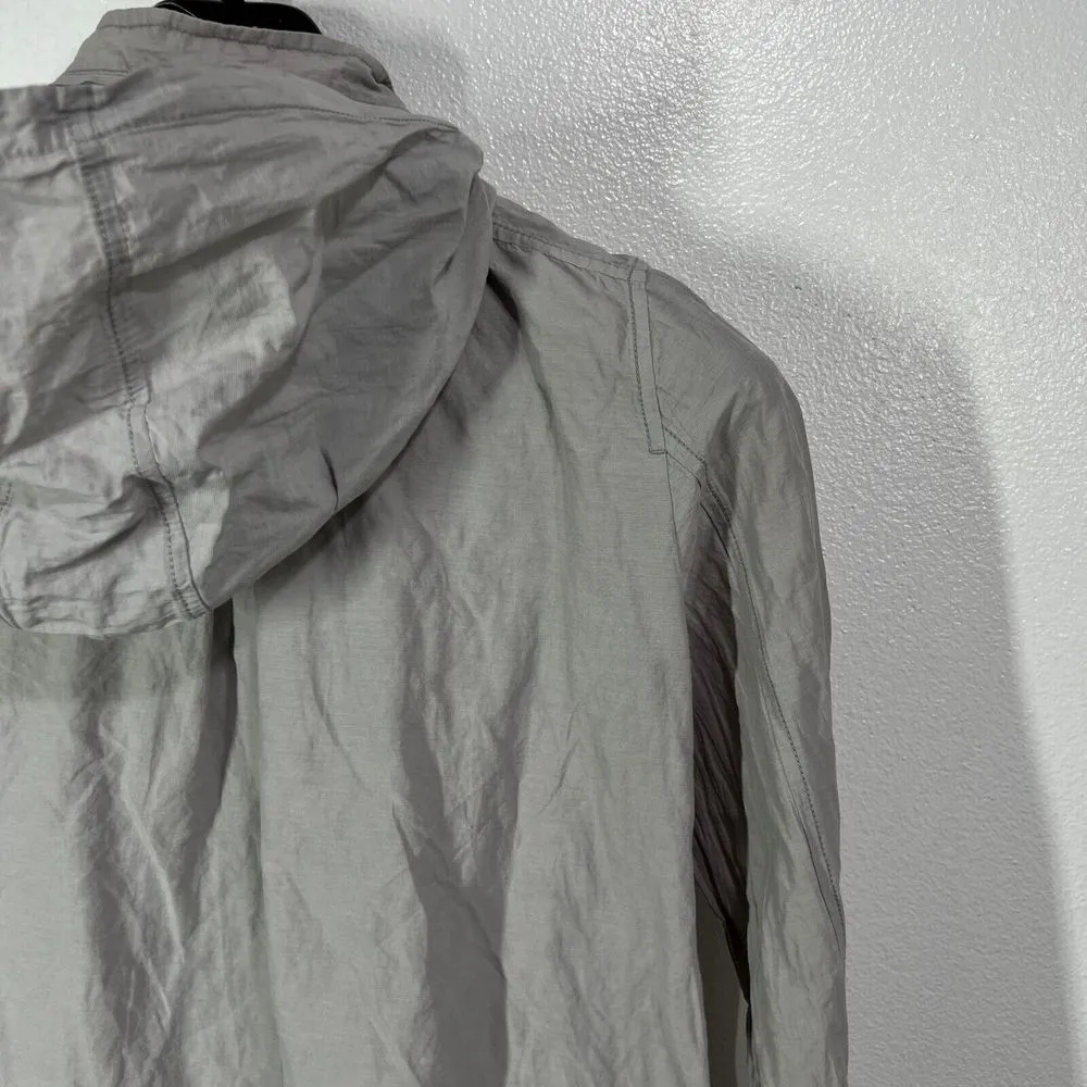 Eileen Fisher Rumpled Hooded‎ Jacket Cotton Metallic Lightweight Small Gray Snap - Image 9