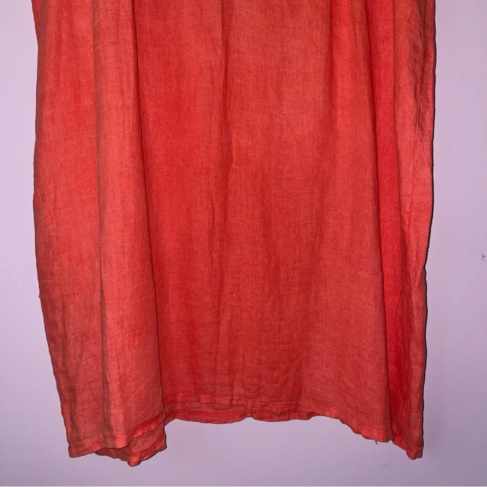 Alessia Pacini 2X 100% Linen Dress Midi Sleeveless Lace Split Neck Red - Image 4