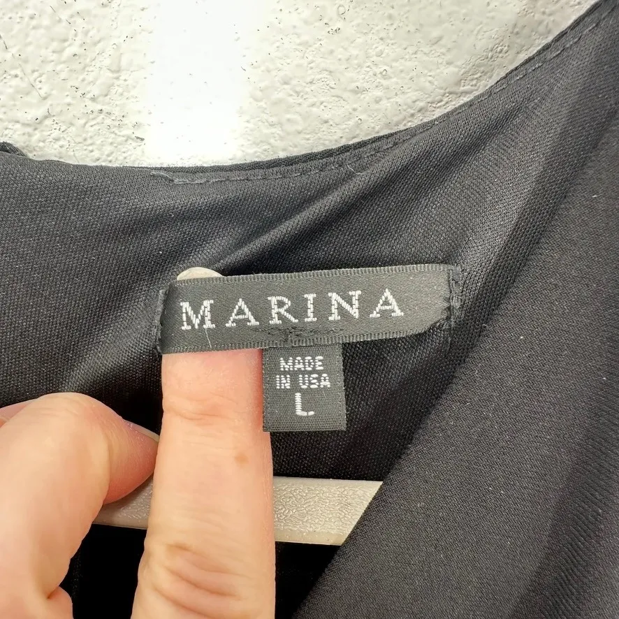 Marina Black Beaded Waist V Neck Sleeveless Fit Flare Dress Women's Size Large - Image 4