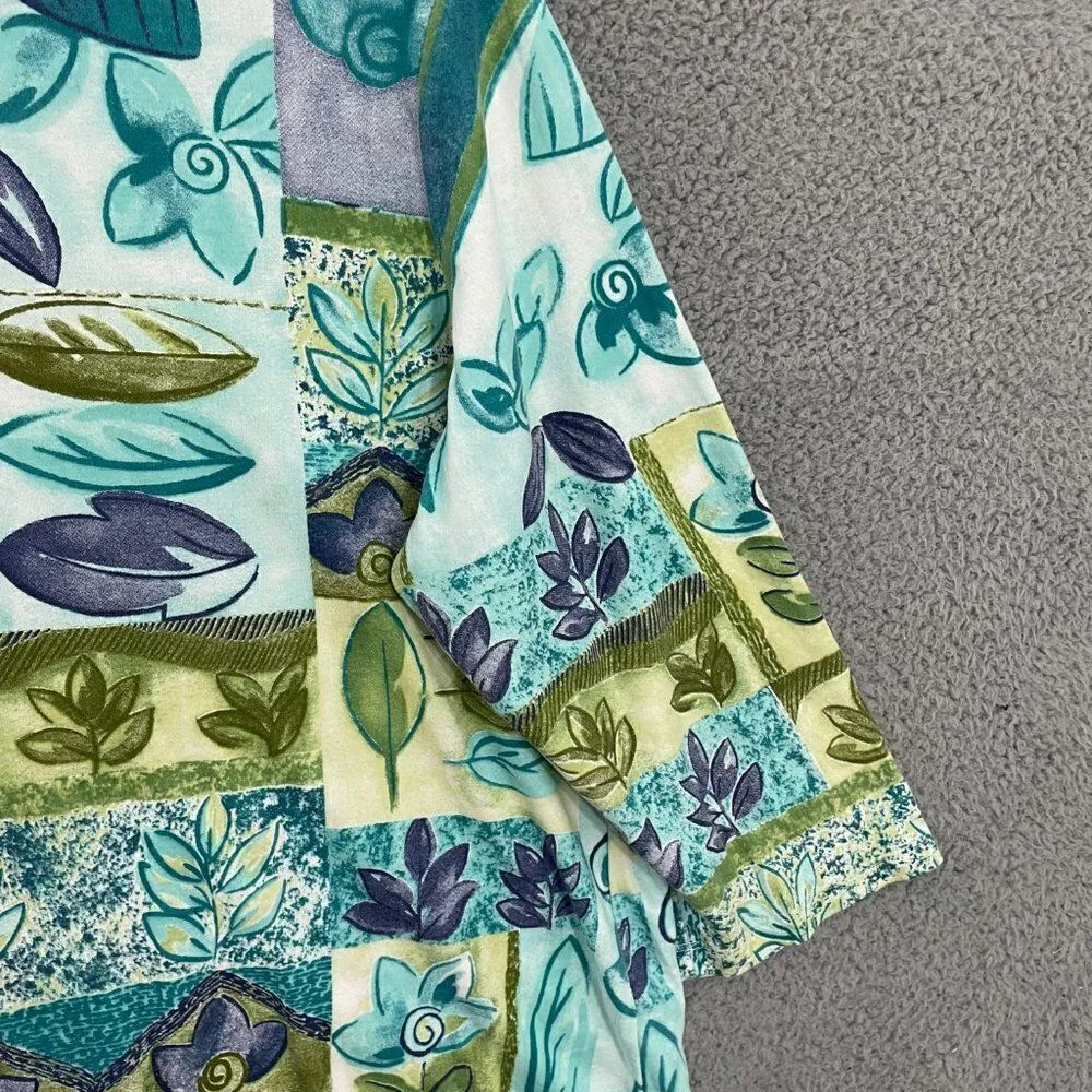 Allison Daley Top‎ Women XL White Multicolored Floral Leaves Shirt - Image 2