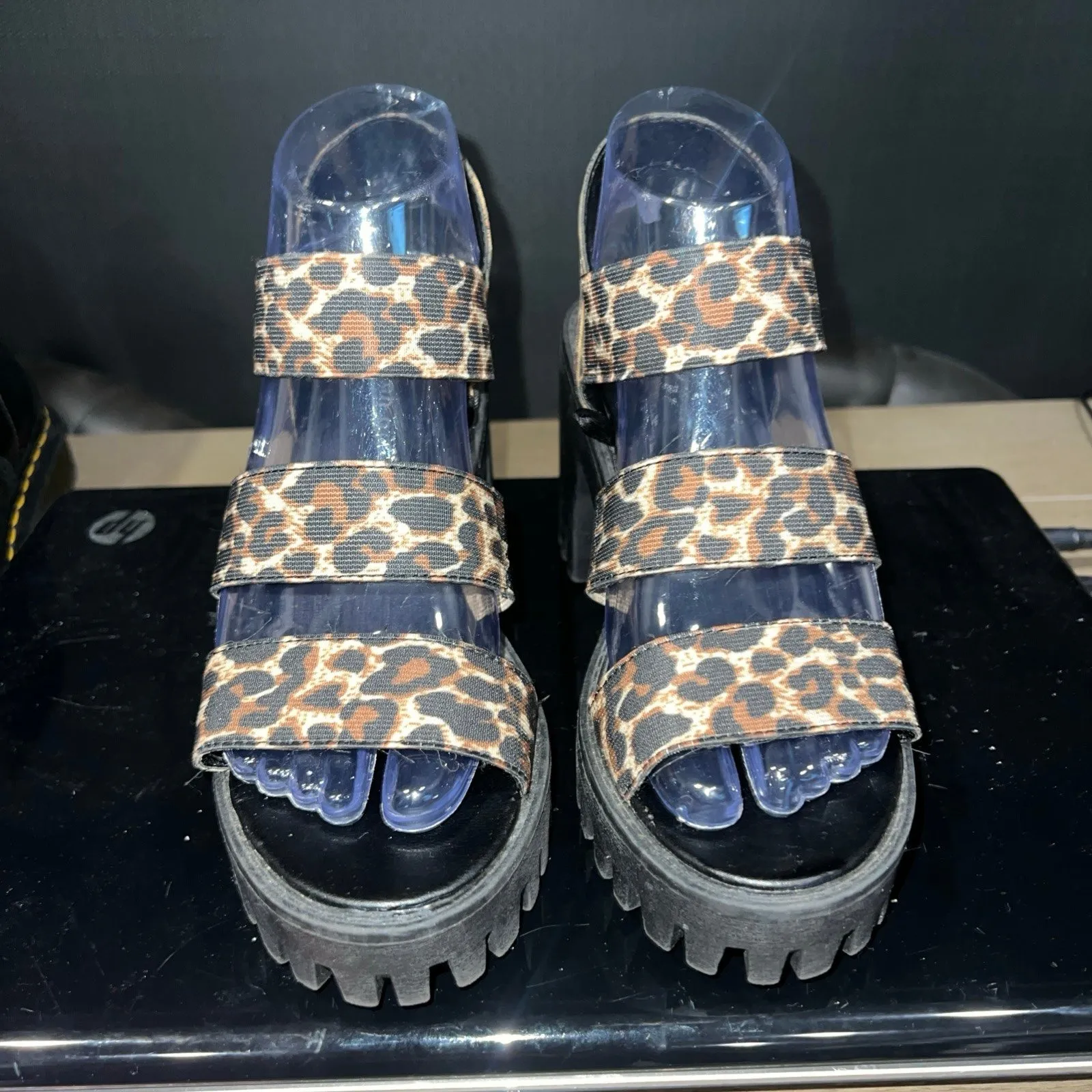 Madden Girl‎ Leopard Chunky Lug Block Heel Platform Sandals Animal Print Size 7 - Image 2