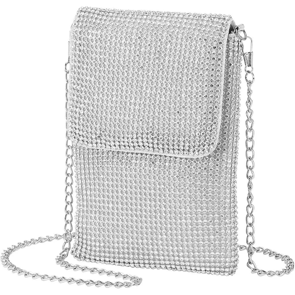 ⚡ Women's Rhinestone Crystal Evening Detachable Shoulder Crossbody Bag Silver - Image 1