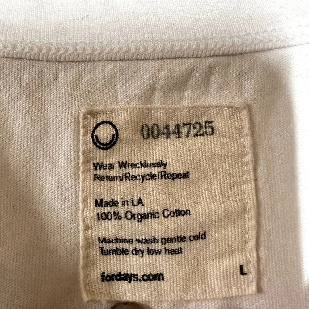 For Days Short Sleeve Shirt Crewneck 100% Cotton Embroidered Casual White Large - Image 3