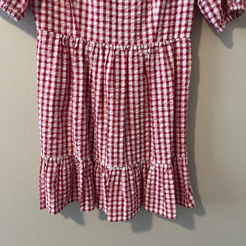 Loft Gingham Dress Buffalo Plaid Puff Sleeve Peasant Boho‎ Red 6 Country Cowgirl - Image 4