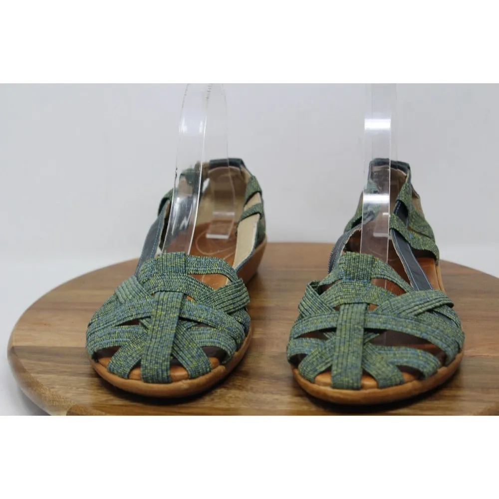 Olukai Sandal Womens Size 9 W Leather Ulana Basket Weave Blue Green Slip On Shoe - Image 7