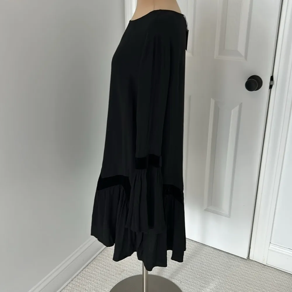 Muche Muchette Black Crepe Velvet Panel Bell Sleeve Dress Size undefined - Image 4