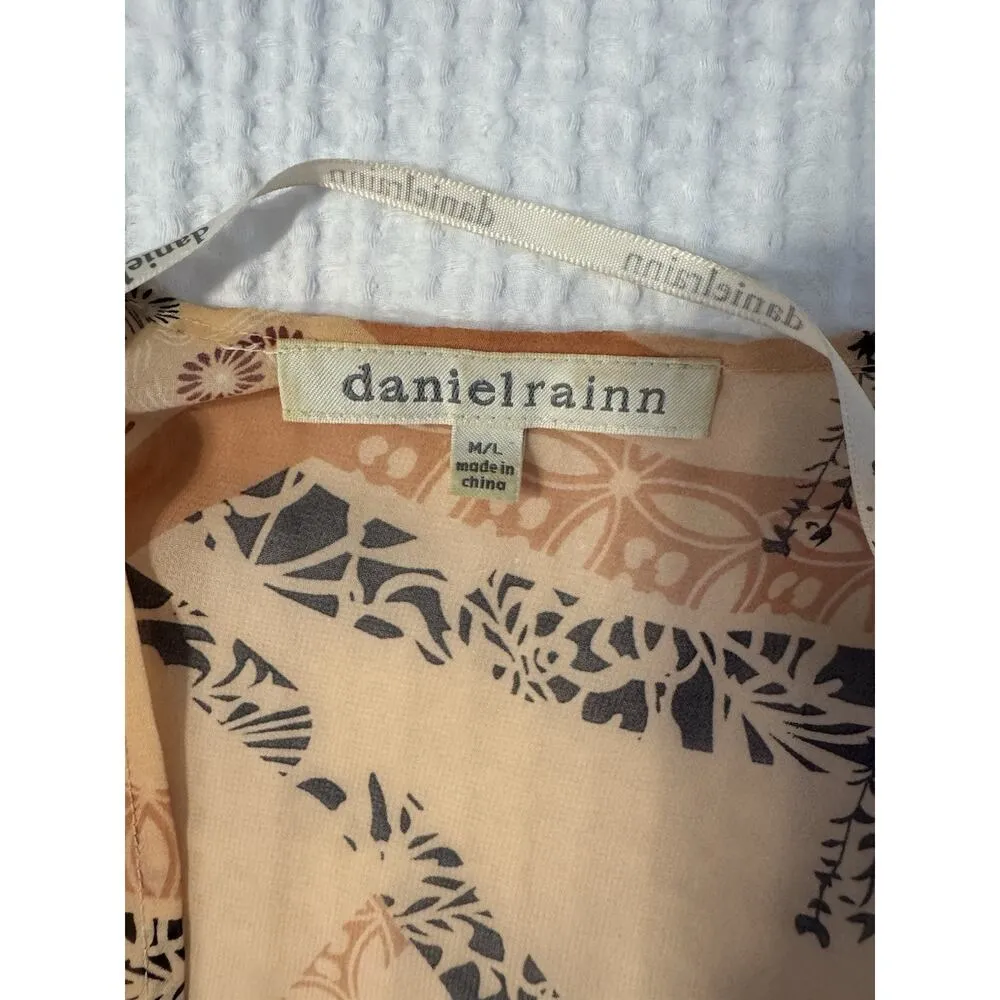 Daniel Rainn Kimono M/L Swimsuit Coverup Fringe Floral Orange Blue - Image 2