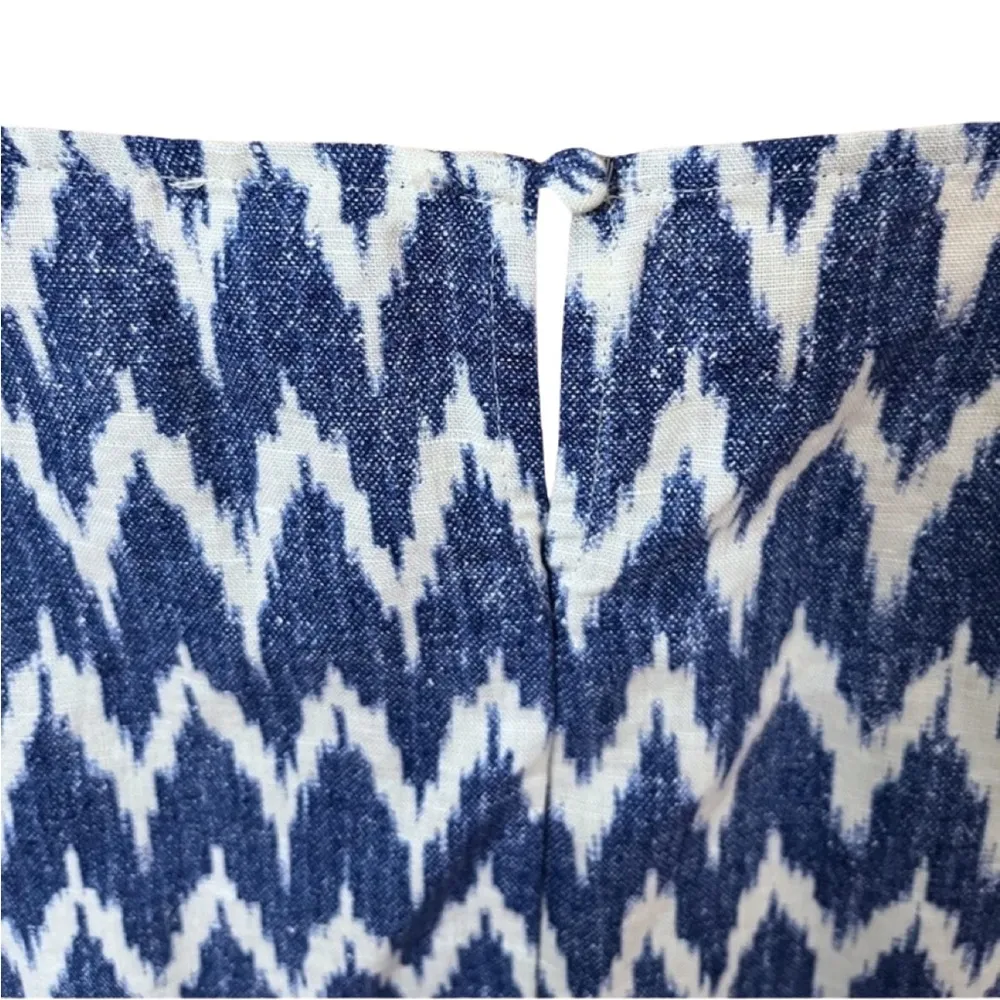 J. Crew Linen/Cotton Blend Blue & White Ikat Chevron Print SS Top - Image 6